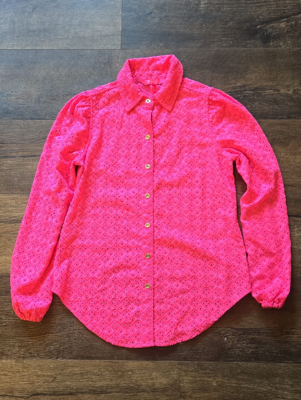Lilly Pulitzer Neon Pink Eyelet Button-Down Top